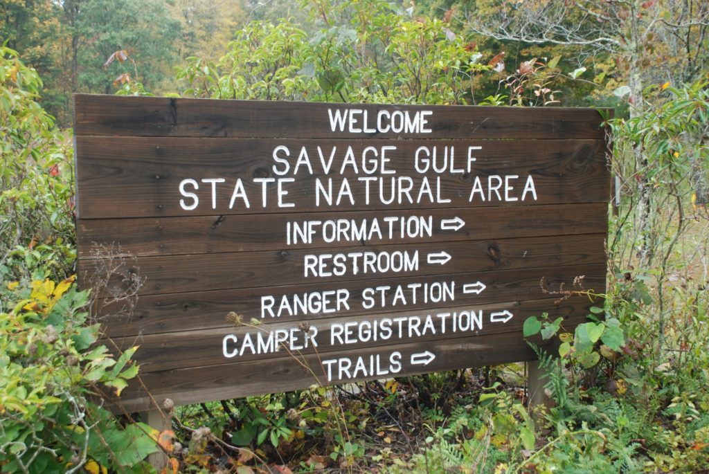 Savage Gulf State Natural Area sign