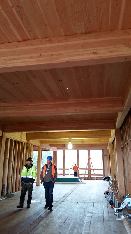 Working construction in a mass timber building in Portland, OR in 2016