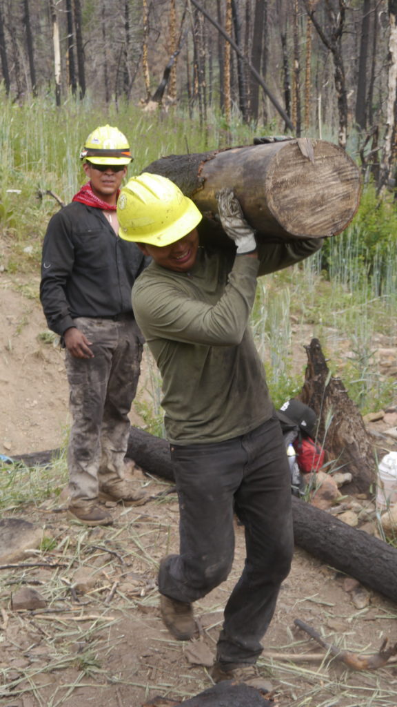 FSYC members move a log to construct a trash rack.